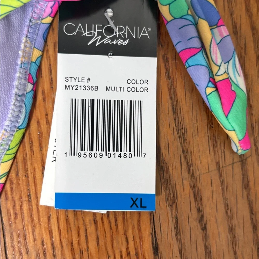 California Waves Side Tie Floral Bikini top size XL‎ NWT